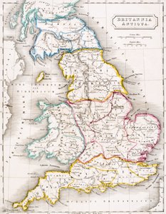 Englannin kartta, Britannia Antiqua, Samuel Butlerin julkaisusta "The Atlas of Ancient Geography", julkaistu Lontoossa, noin 1829